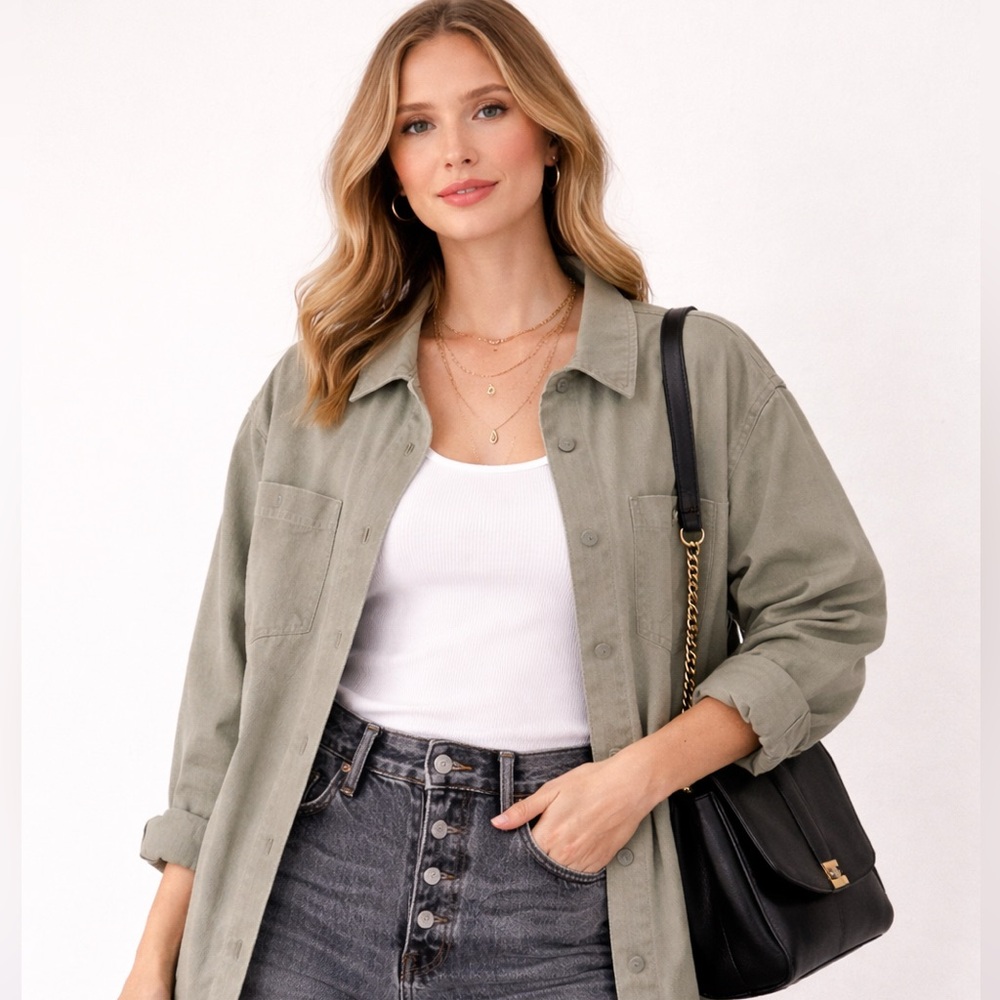 $78 Retail | Sunday Club Dusty Sage Oversized Shirt Jacket Size S